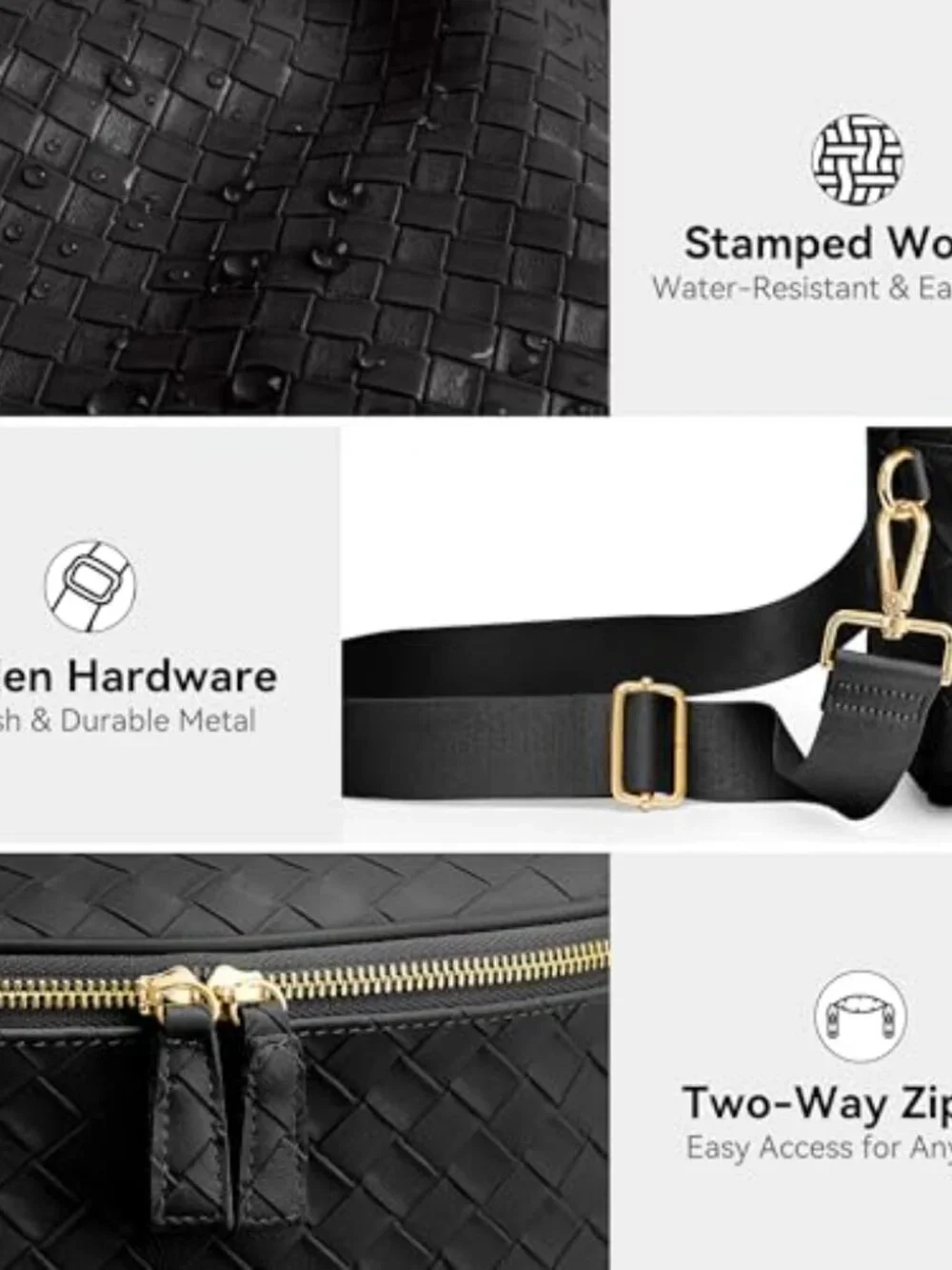 Faux Leather Woven Crossbody Bag Travel Fanny Pack Adjustable Strap